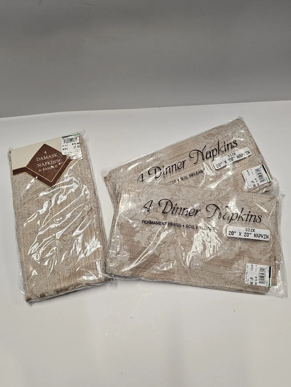 Bardwil Linens Beige Damask Dinner Napkins 20X20 Deadstock